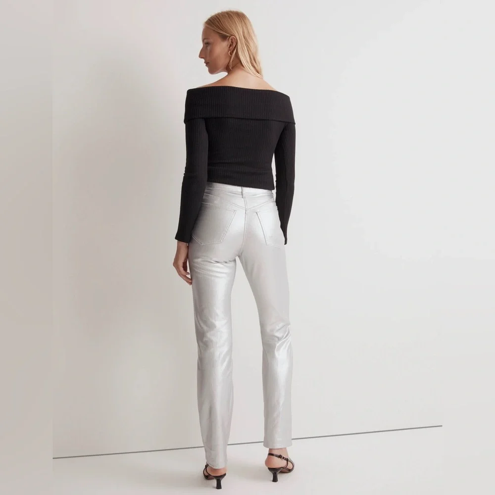 Madewell 90s Straight Jeans Size 29 Silver Metallic Women’s High Rise‎